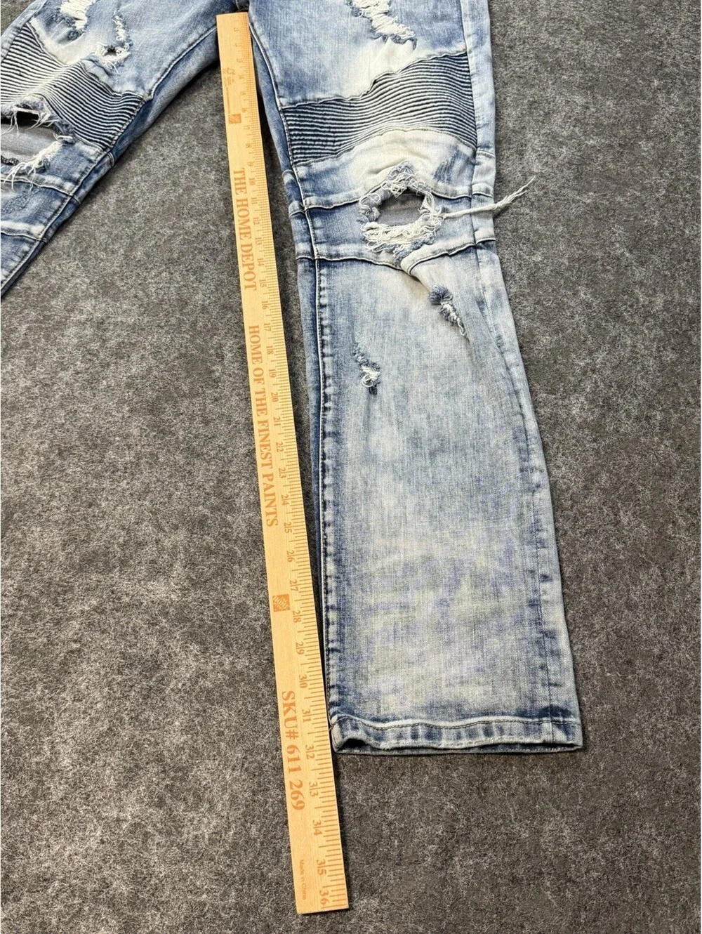 DOPE Men’s Biker Moto Jeans Light Wash Distressed Skinny Denim 34x32